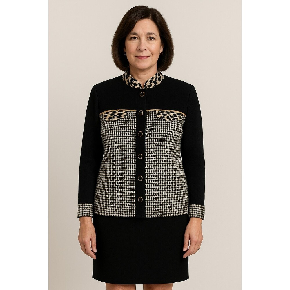 Vintage 80s 90s Peter Popovitch Houndstooth Knit Jacket Gold Trim USA Made Sz M